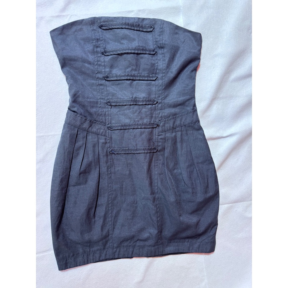 Twenty One Gray Strapless Mini Dress Pleated Front Tulip Skirt Sz M L7873F